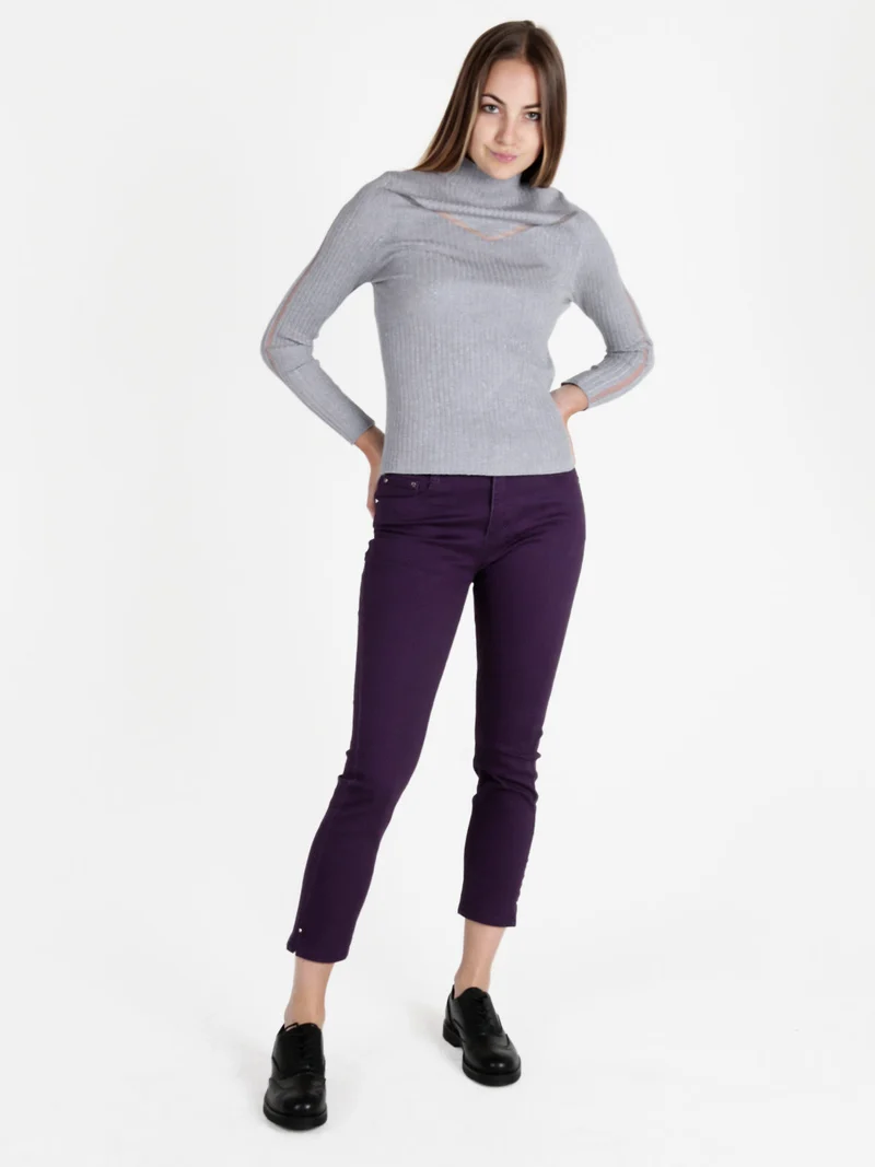 Pantaloni donna regular fit con dettagli strass - viola