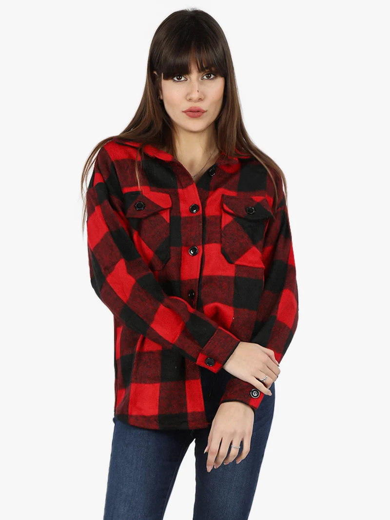 Camicia da donna a quadri in flanella - rosso
