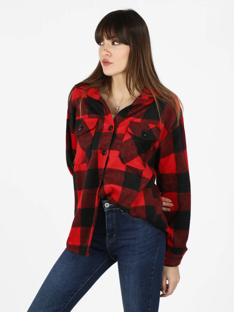 Camicia da donna a quadri in flanella - rosso