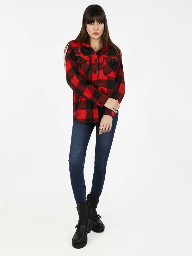 Camicia da donna a quadri in flanella - rosso