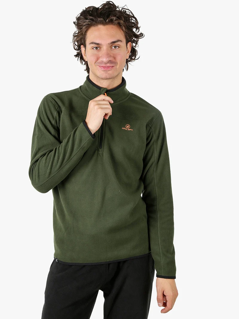 Felpa da uomo mezza zip in micropile con bordi a contrasto - verde