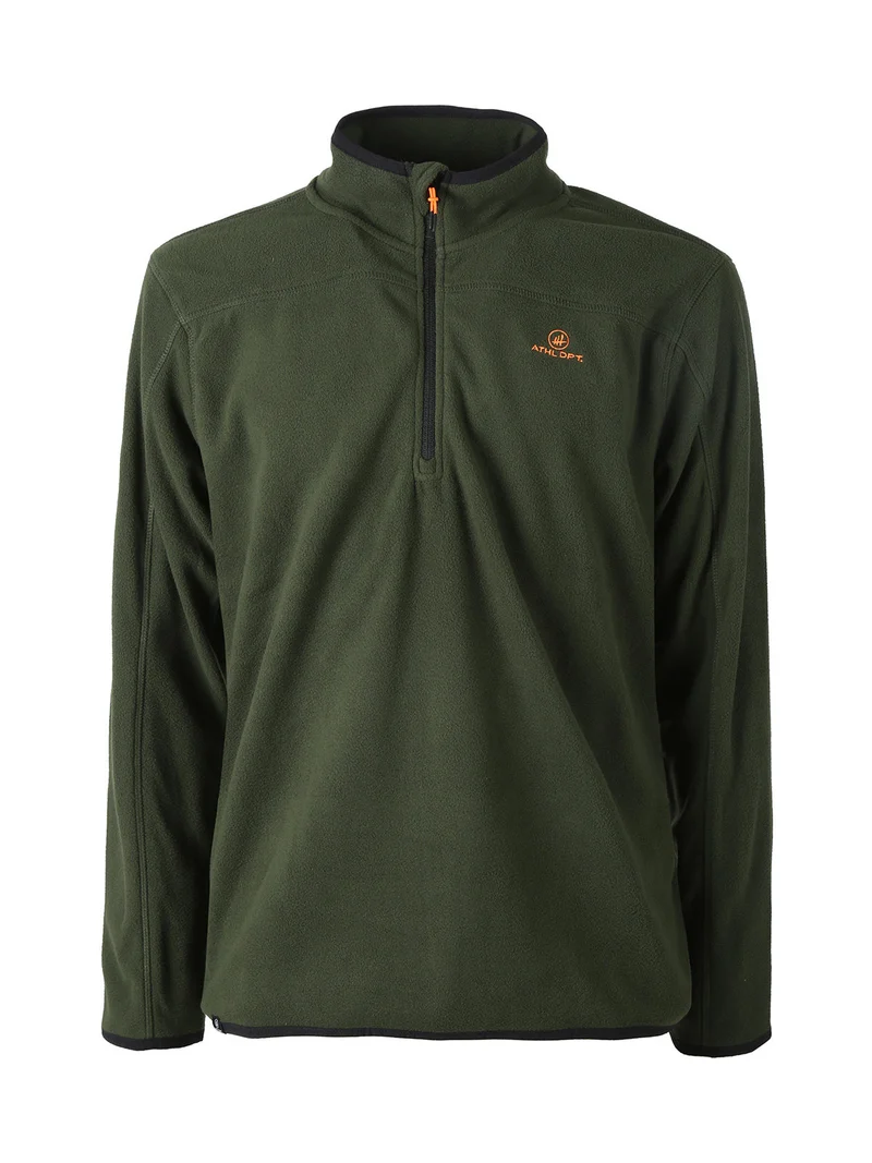 Felpa da uomo mezza zip in micropile con bordi a contrasto - verde