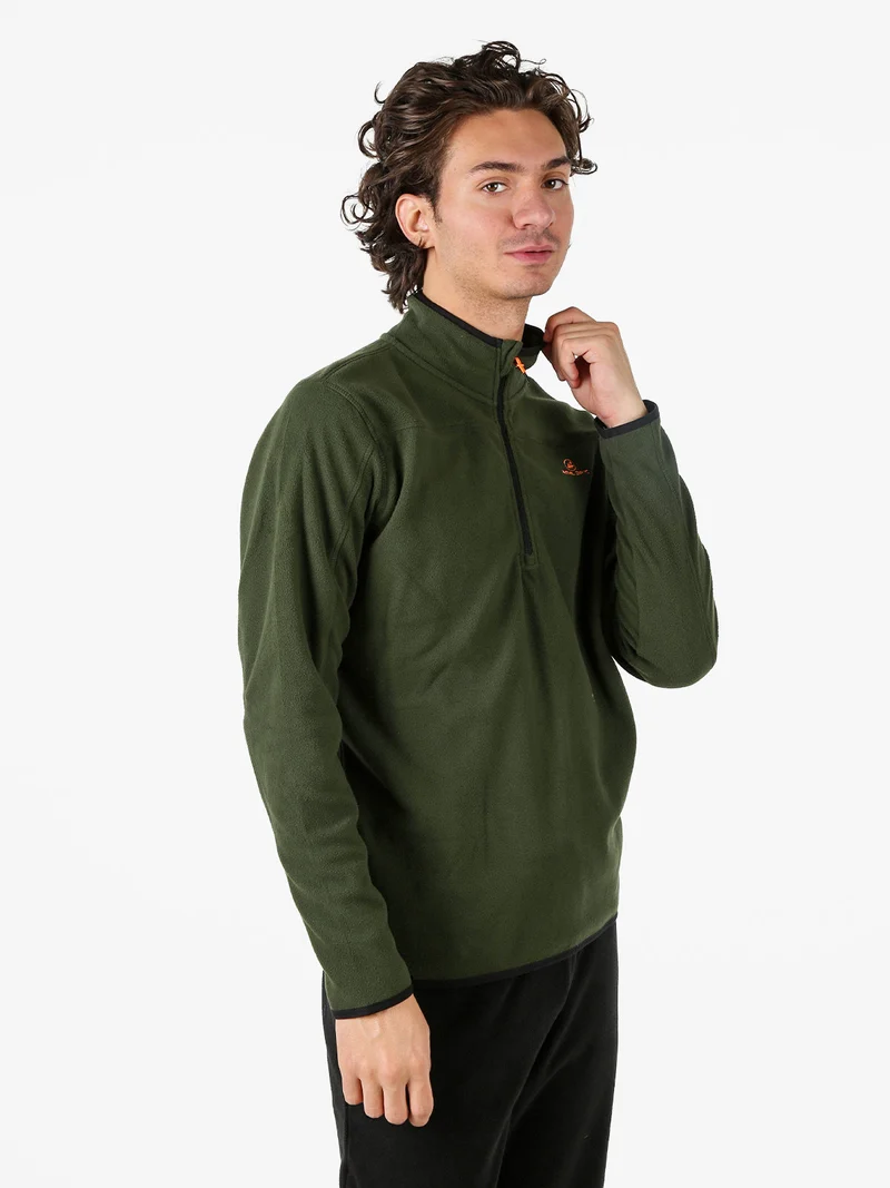 Felpa da uomo mezza zip in micropile con bordi a contrasto - verde