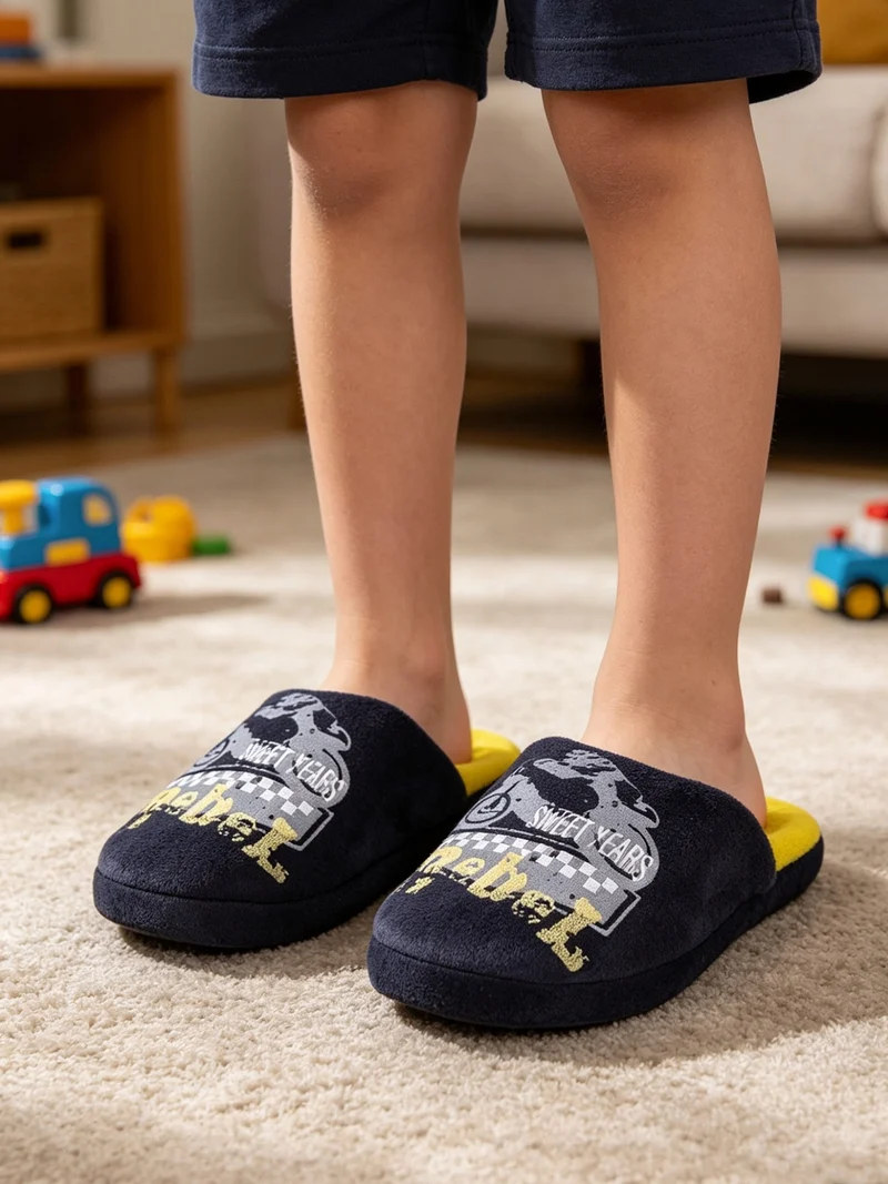 Pantofole bimbo in tessuto scamosciato - blu scuro