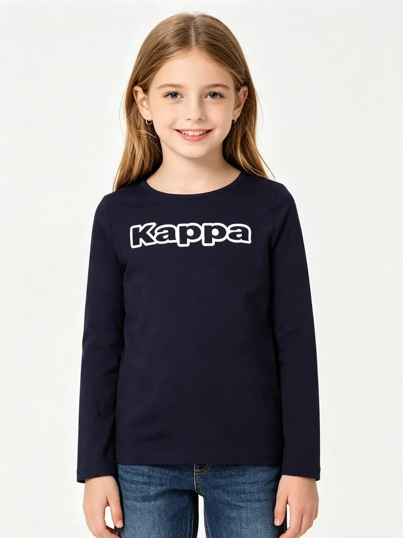 T-shirt girocollo da bambina a maniche lunghe con logo - blu scuro