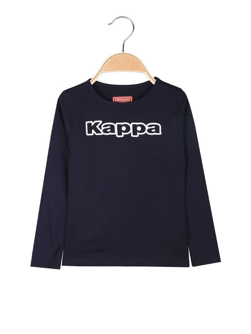T-shirt girocollo da bambina a maniche lunghe con logo - blu scuro