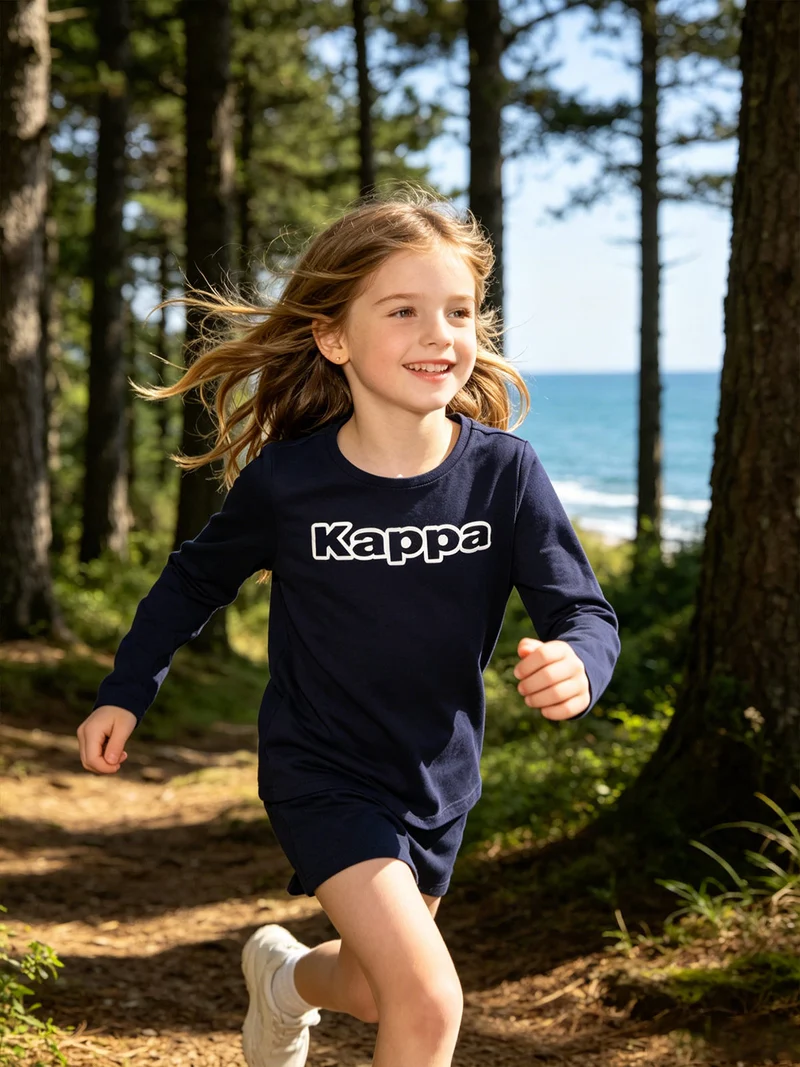 T-shirt girocollo da bambina a maniche lunghe con logo - blu scuro