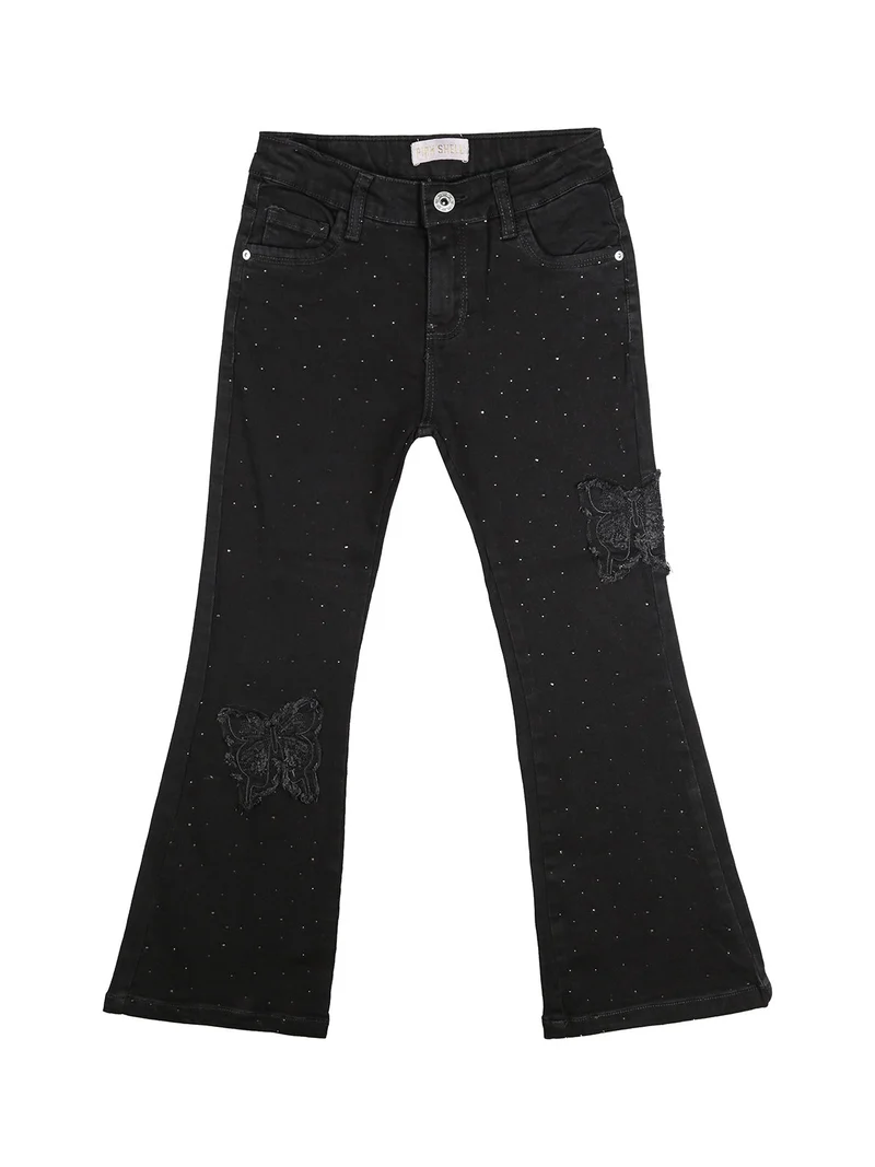 Jeans a zampa da bambina con strass - nero