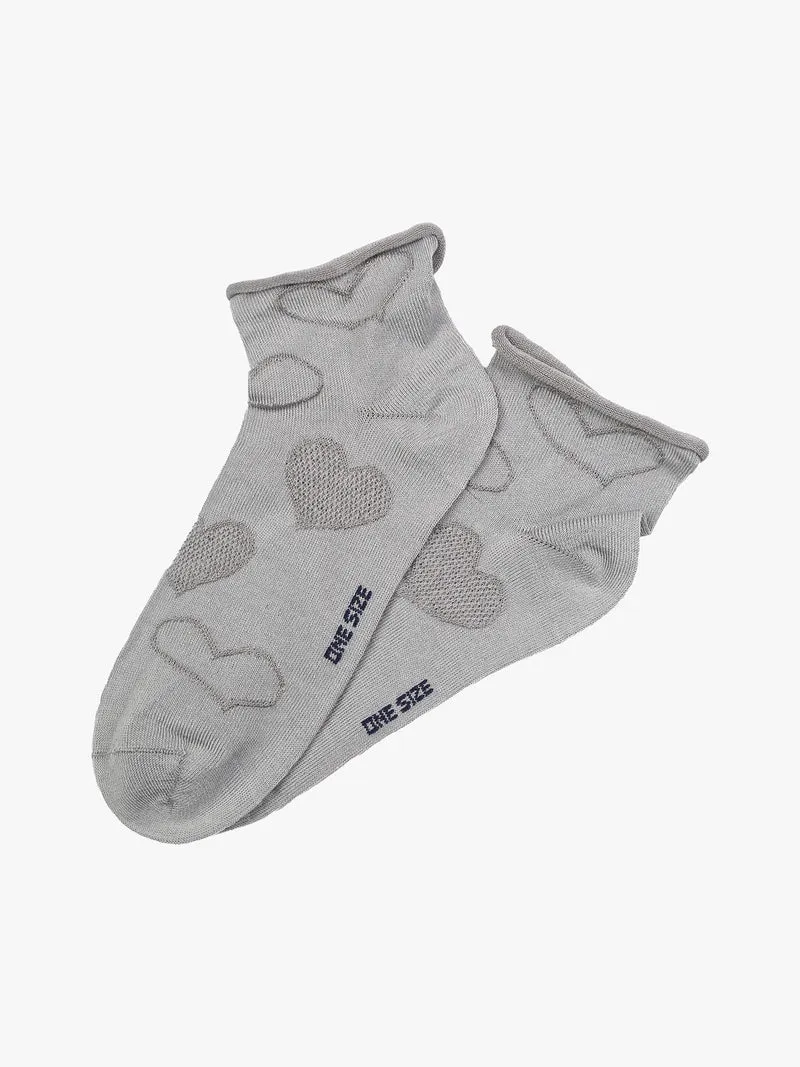 Calze corte da donna con ricami a cuori - grigio