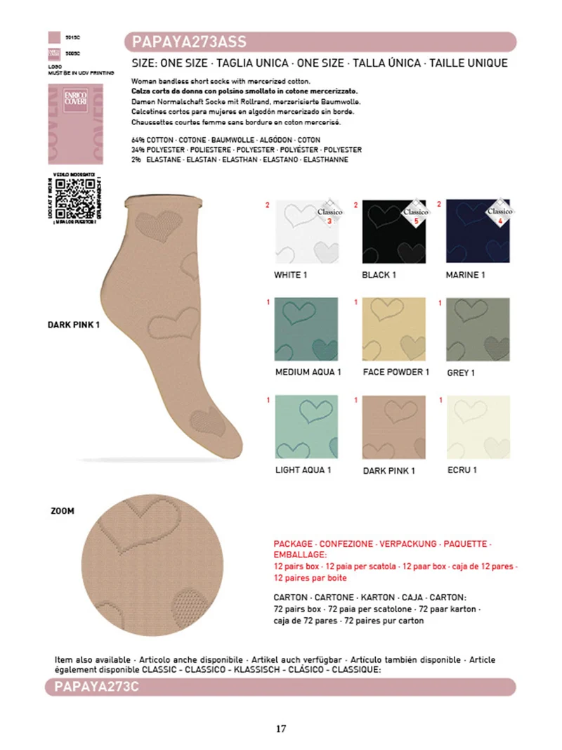 Calze corte da donna con ricami a cuori - grigio
