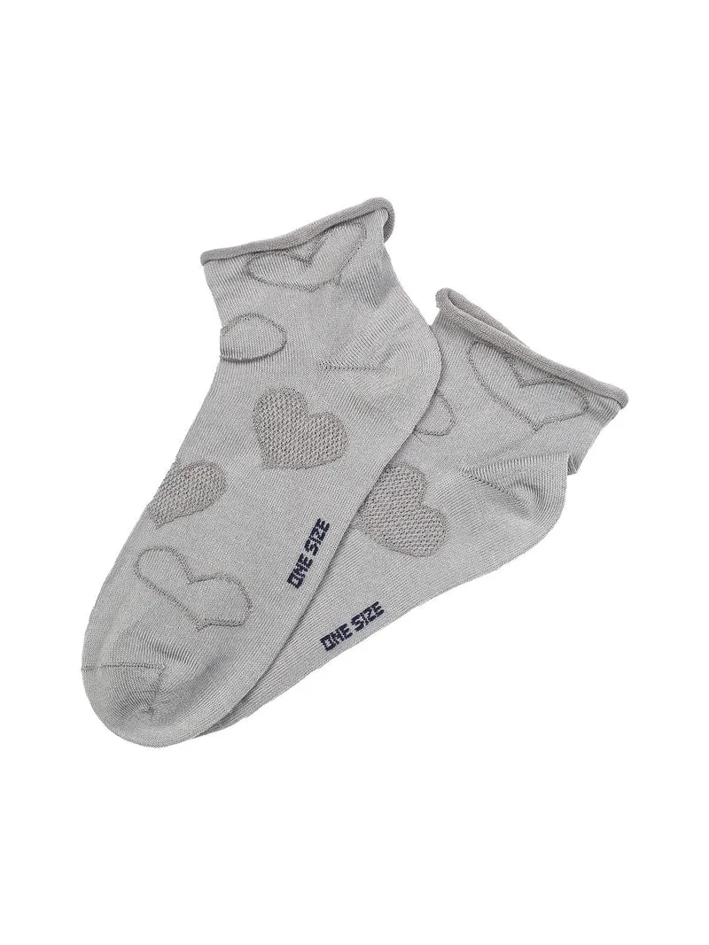Calze corte da donna con ricami a cuori - grigio