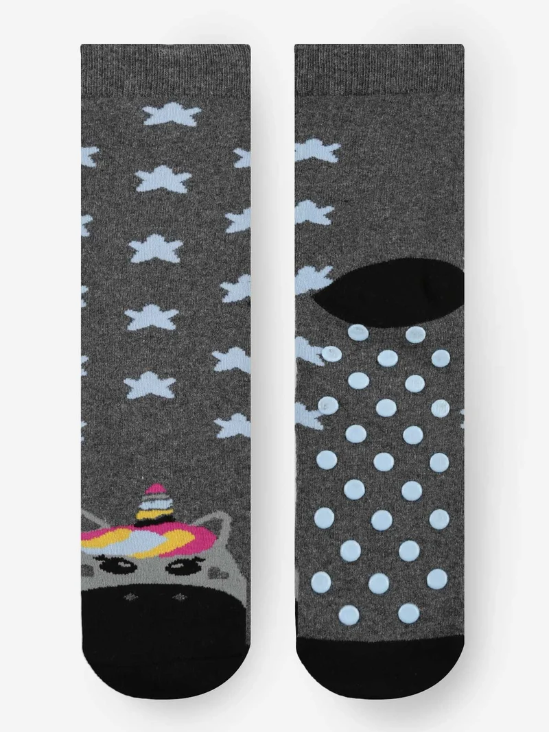 Calze antiscivolo bimba con unicorno - grigio scuro