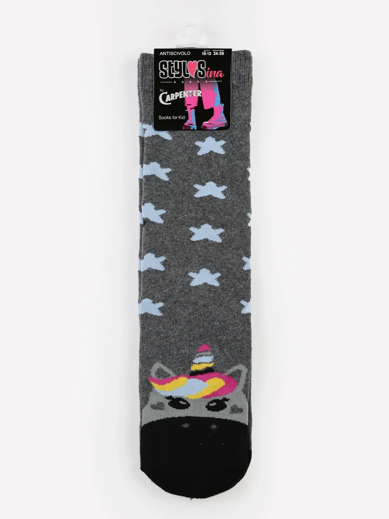 Calze antiscivolo bimba con unicorno - grigio scuro