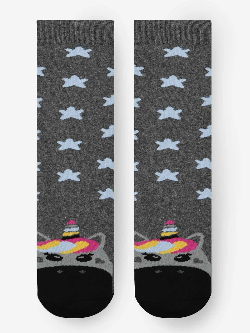 Calze antiscivolo bimba con unicorno - grigio scuro