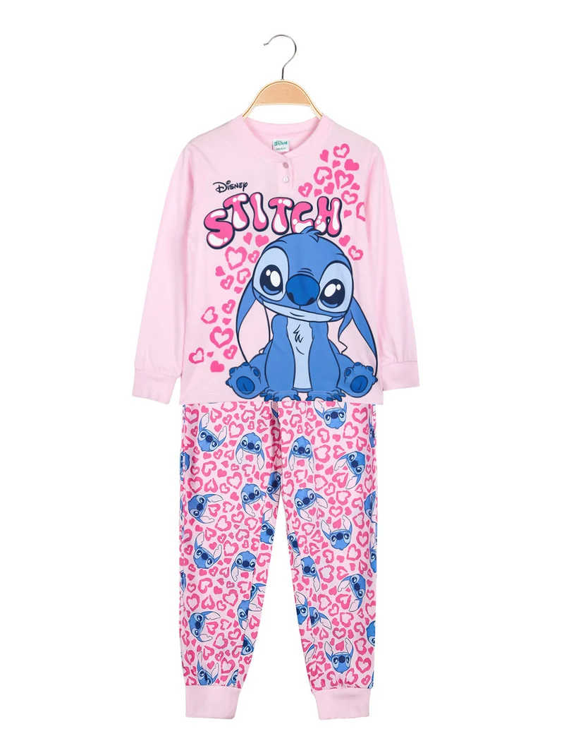Stitch pigiama lungo da bambina in cotone con stampe - rosa