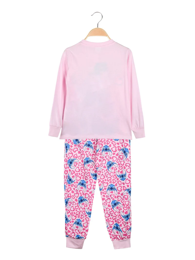 Stitch pigiama lungo da bambina in cotone con stampe - rosa