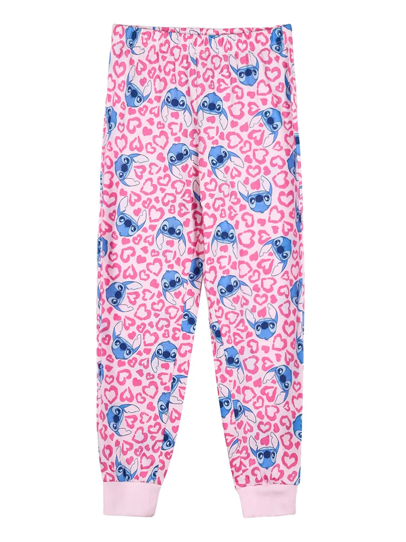 Stitch pigiama lungo da bambina in cotone con stampe - rosa