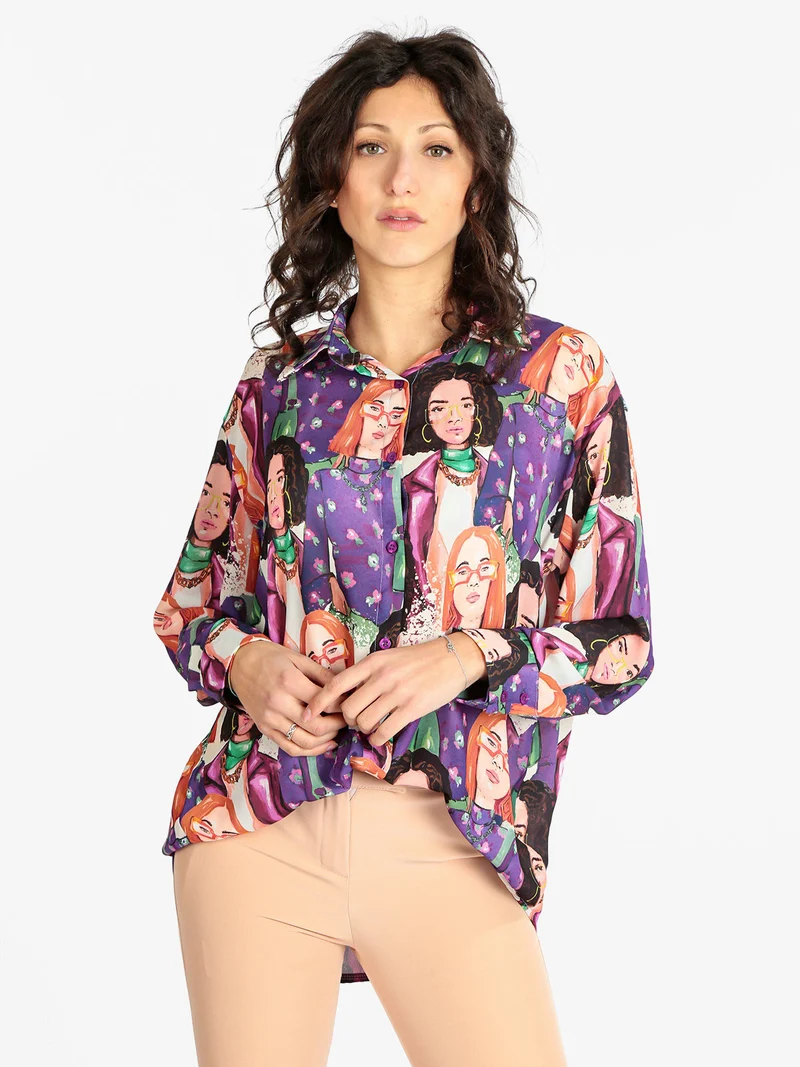 Maxi camicia da donna con stampe - viola