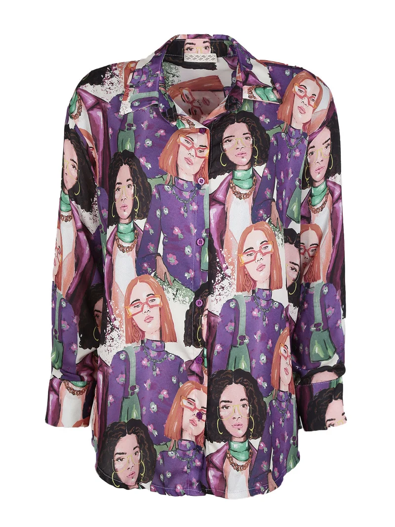 Maxi camicia da donna con stampe - viola