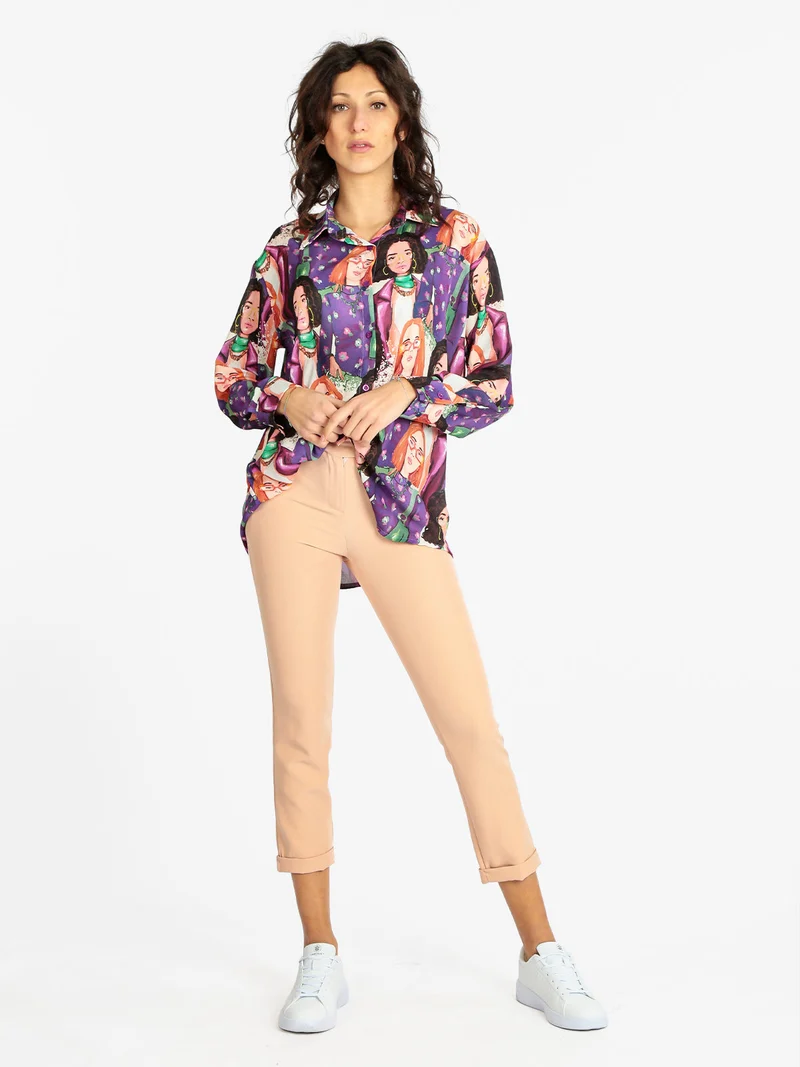 Maxi camicia da donna con stampe - viola