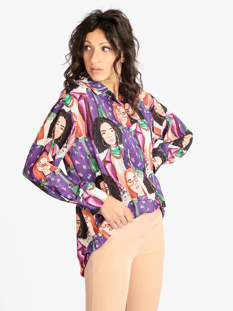 Maxi camicia da donna con stampe - viola
