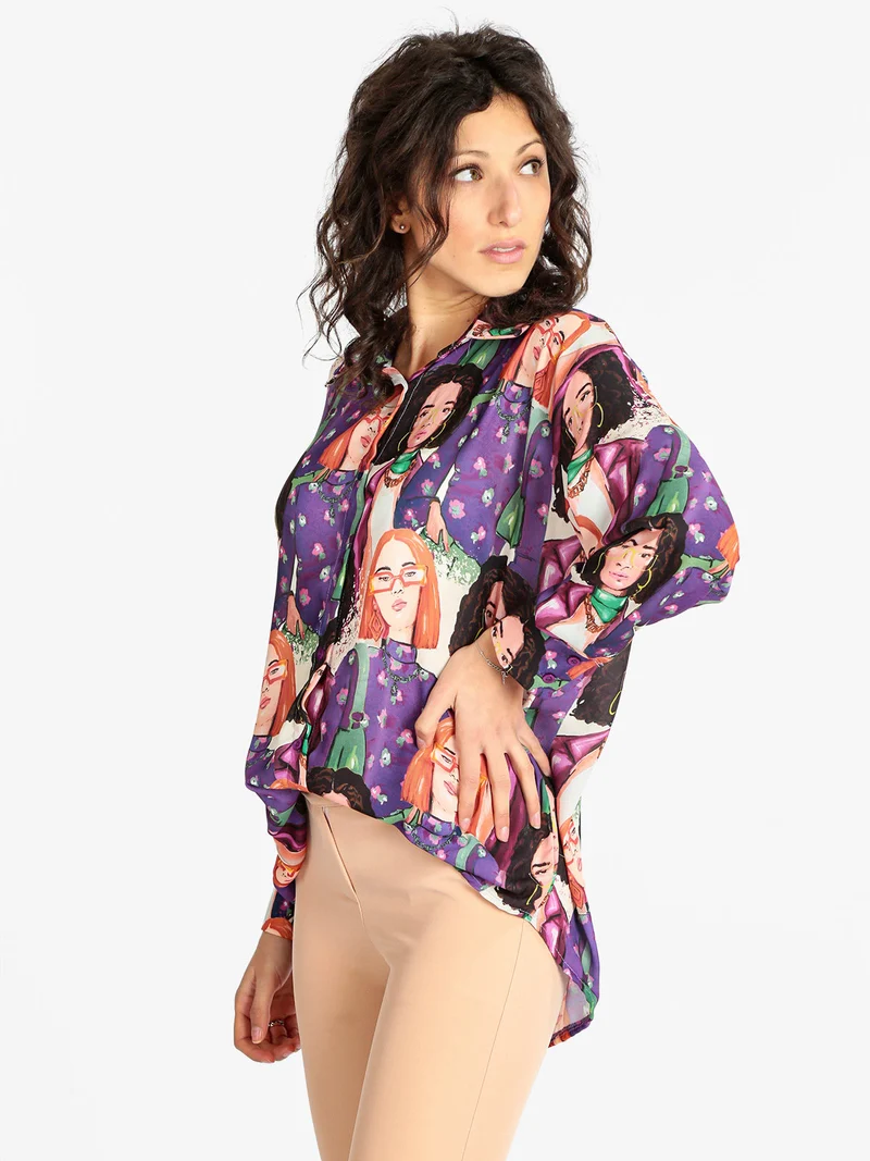 Maxi camicia da donna con stampe - viola