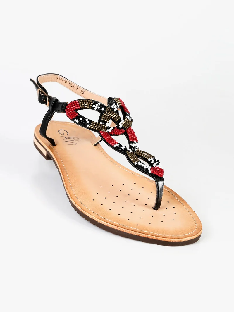 Sandali donna infradito con perline - nero
