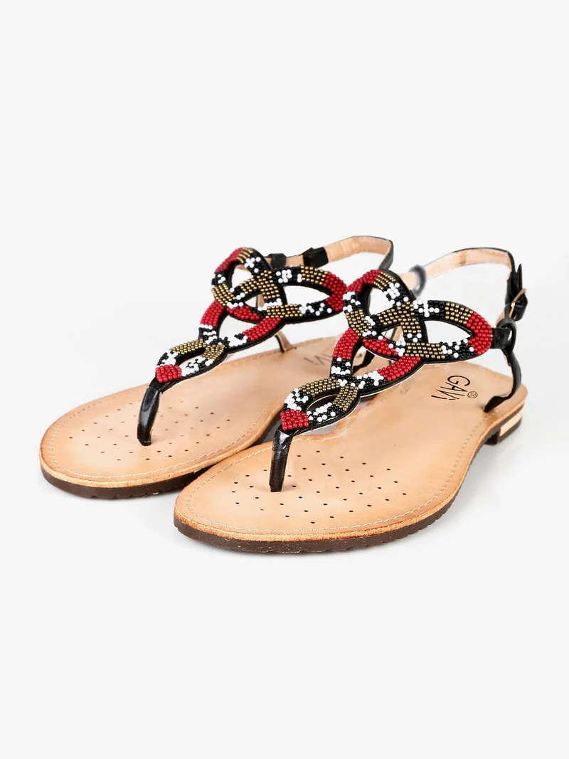 Sandali donna infradito con perline - nero