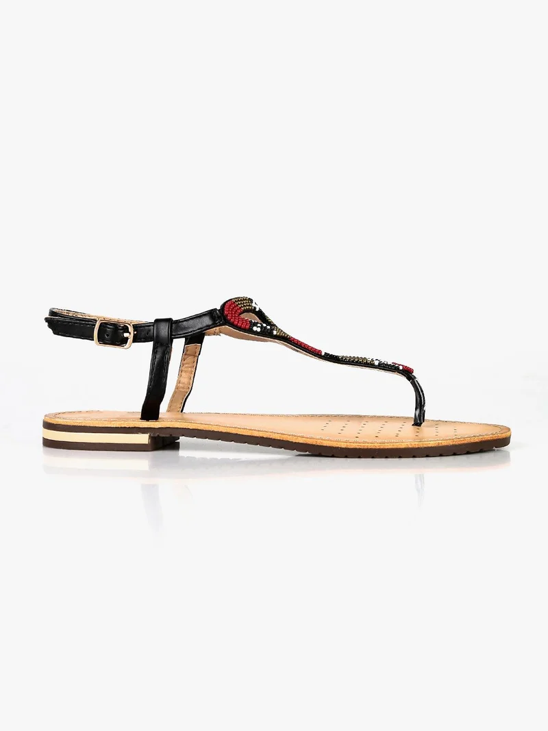 Sandali donna infradito con perline - nero