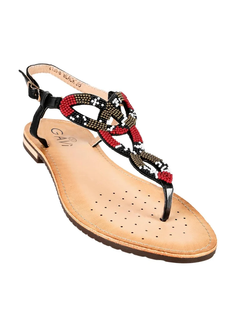 Sandali donna infradito con perline - nero