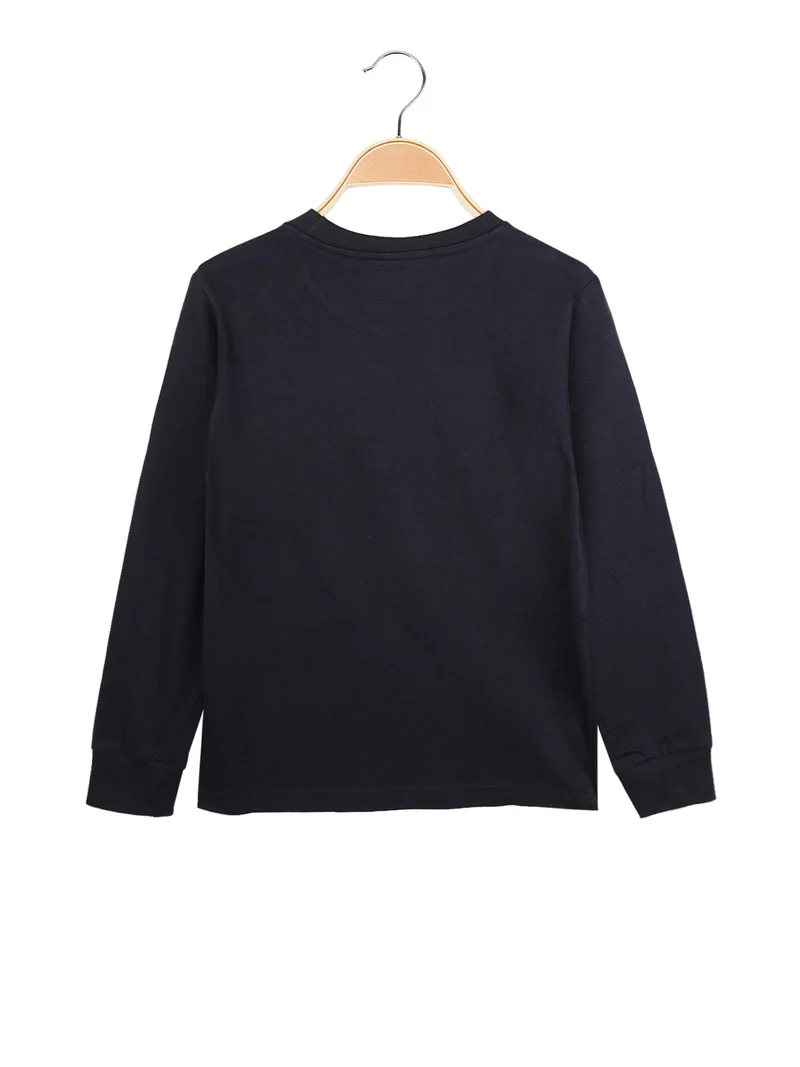 T-shirt da ragazzo a maniche lunghe in cotone - blu scuro