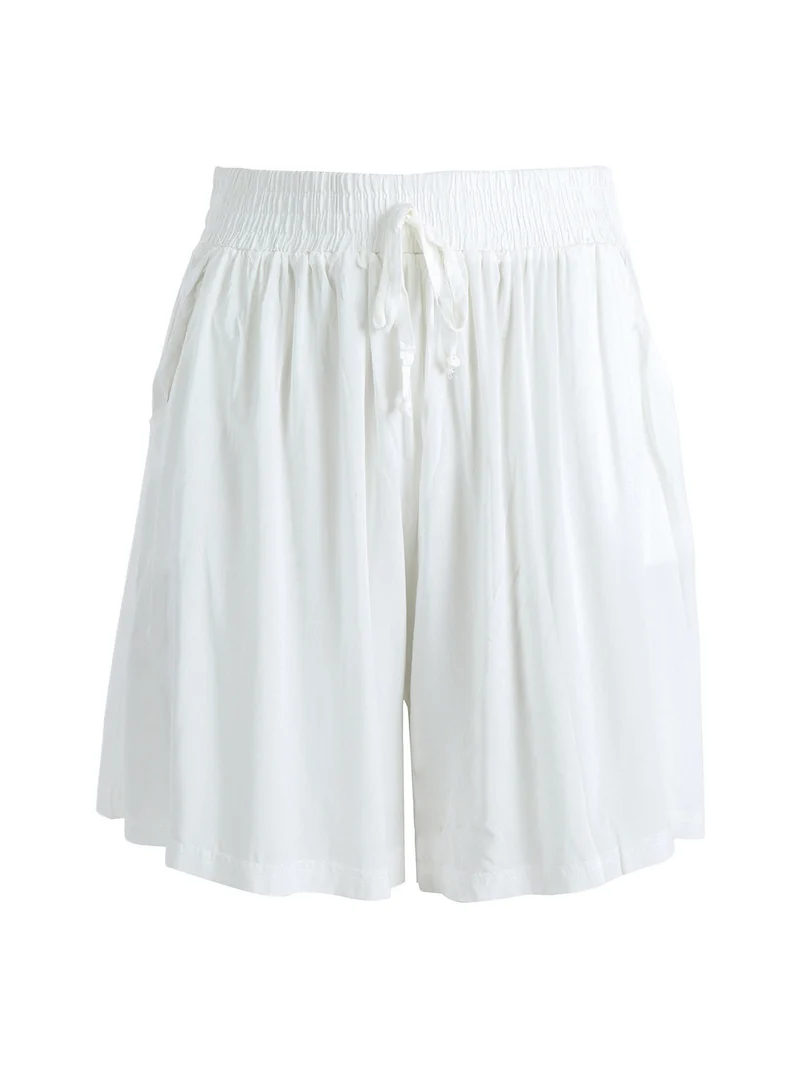 Shorts donna in cotone a gamba larga - bianco