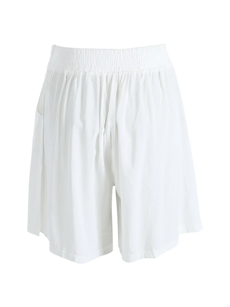 Shorts donna in cotone a gamba larga - bianco