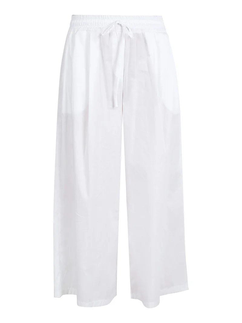 Pantaloni donna a gamba larga in cotone - bianco