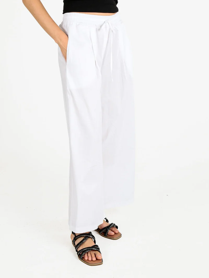Pantaloni donna a gamba larga in cotone - bianco