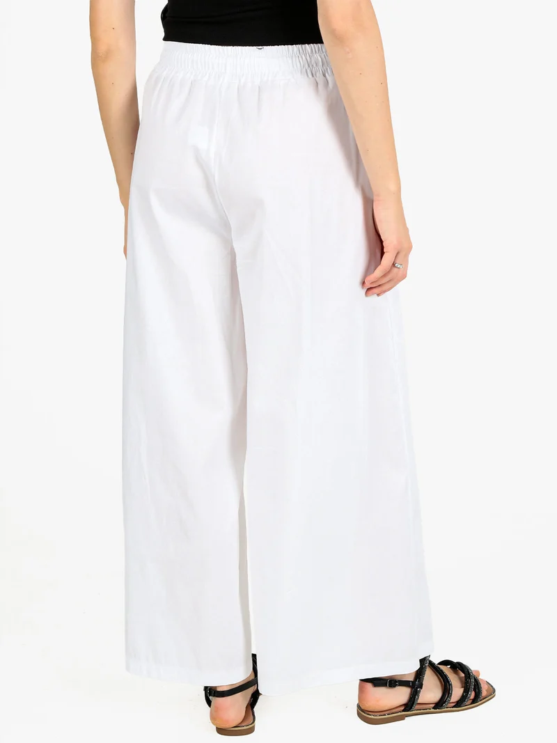 Pantaloni donna a gamba larga in cotone - bianco