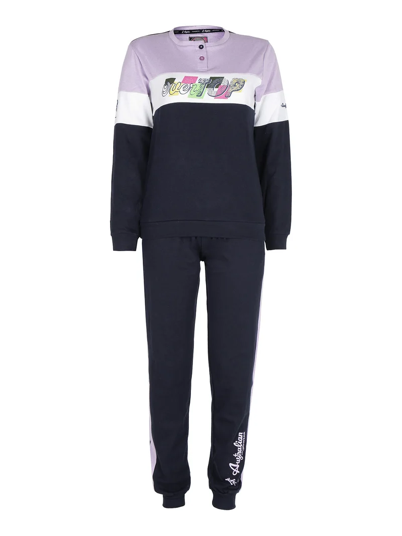 Pigiama lungo da donna in misto cotone - blu scuro