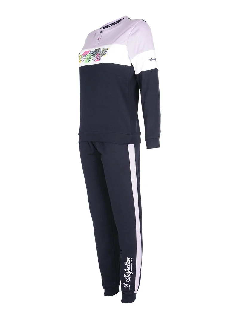 Pigiama lungo da donna in misto cotone - blu scuro