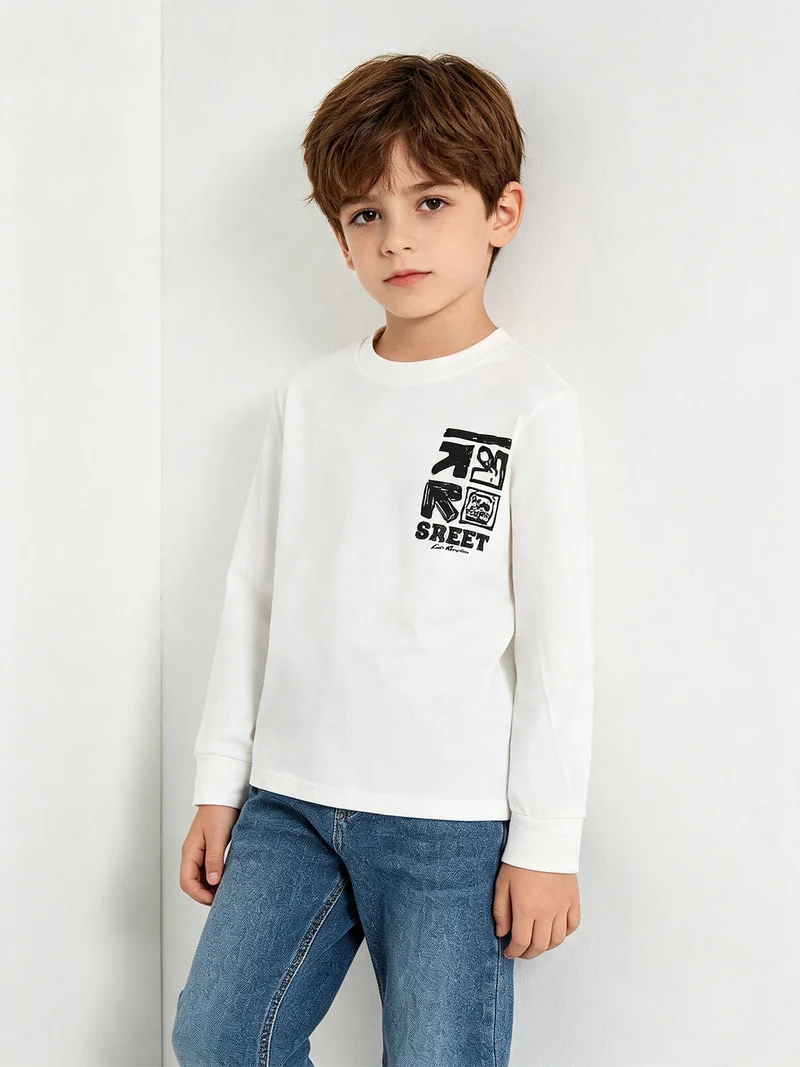 T-shirt maniche lunghe da bambino con stampa sul retro - bianco