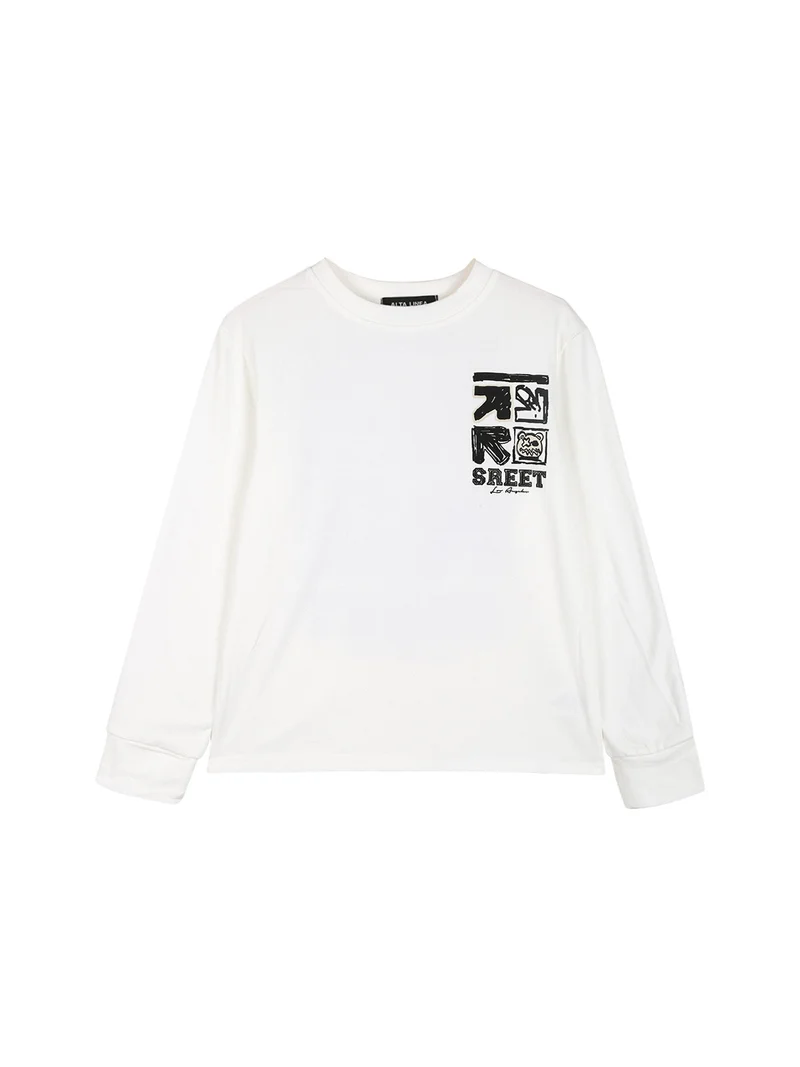 T-shirt maniche lunghe da bambino con stampa sul retro - bianco