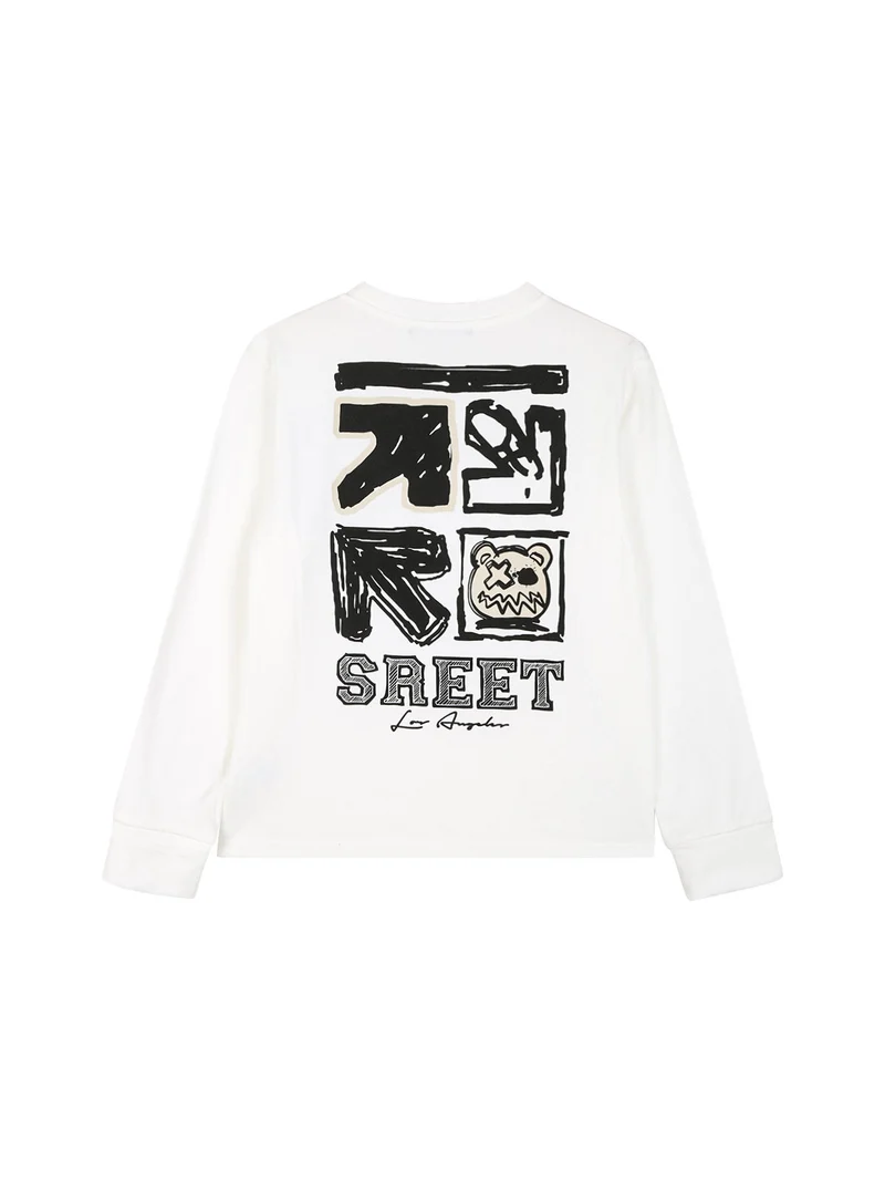 T-shirt maniche lunghe da bambino con stampa sul retro - bianco
