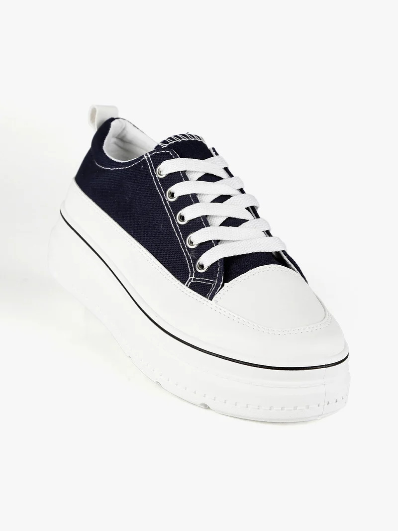 Sneakers donna in tela con platform - blu