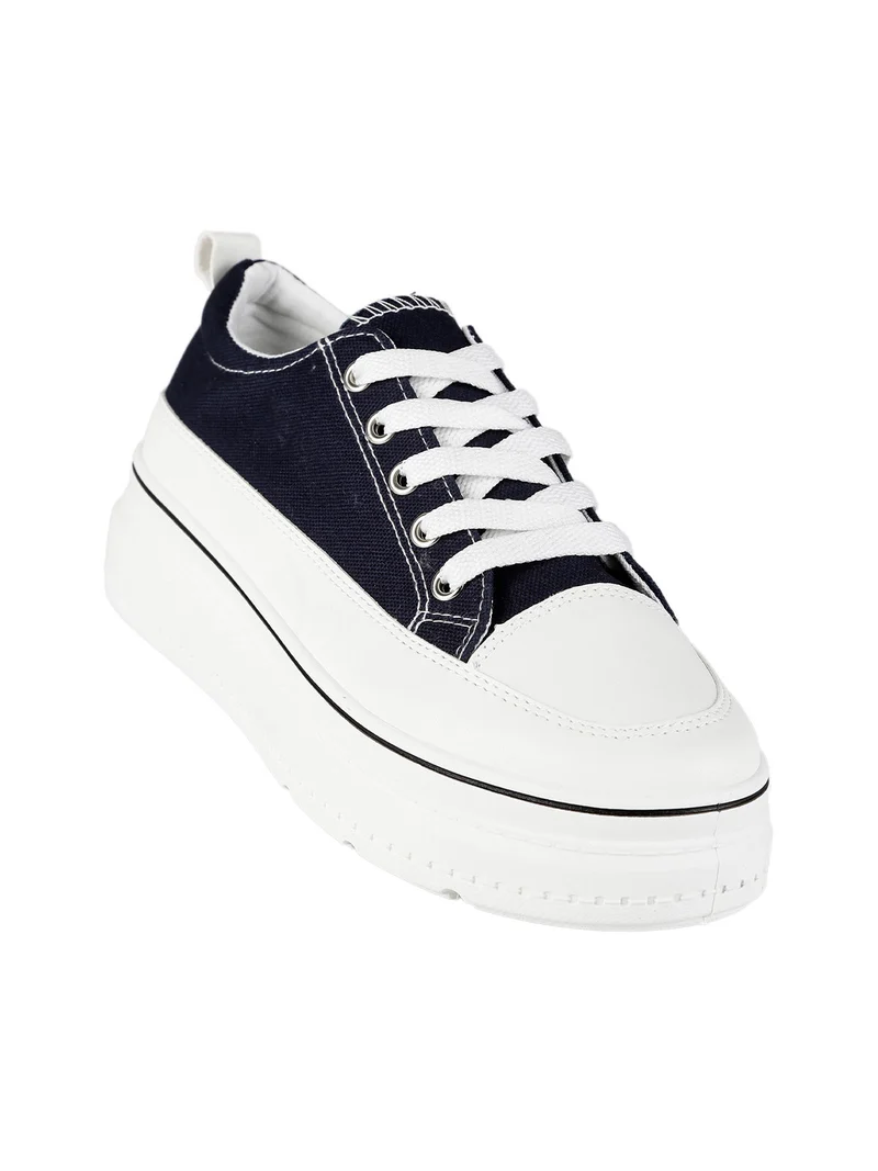 Sneakers donna in tela con platform - blu