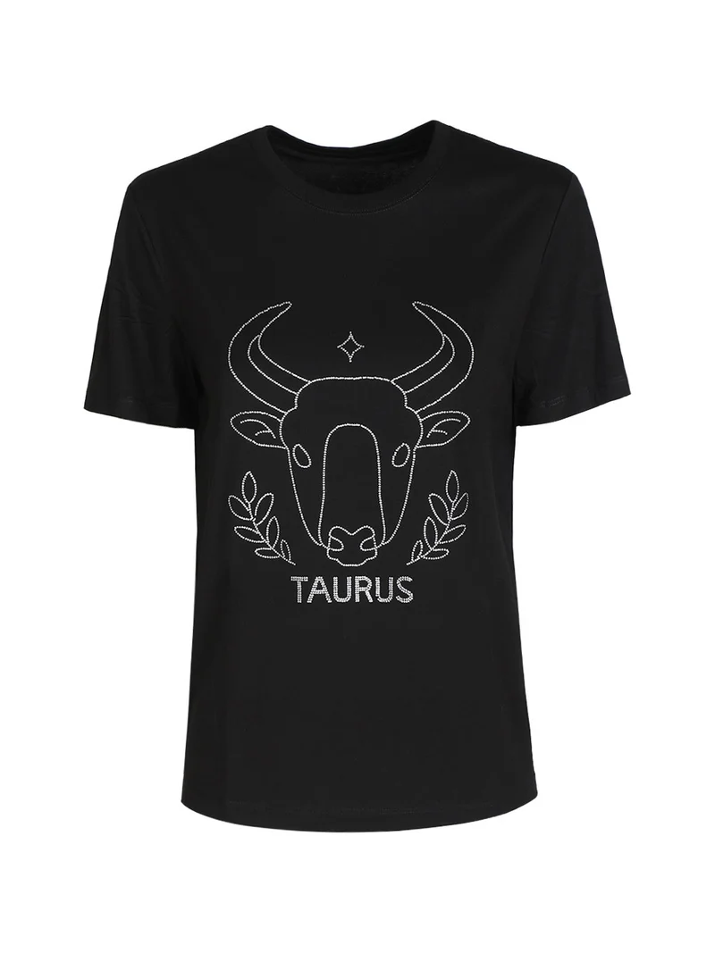 T-shirt manica corta donna segno zodiacale Toro - nero