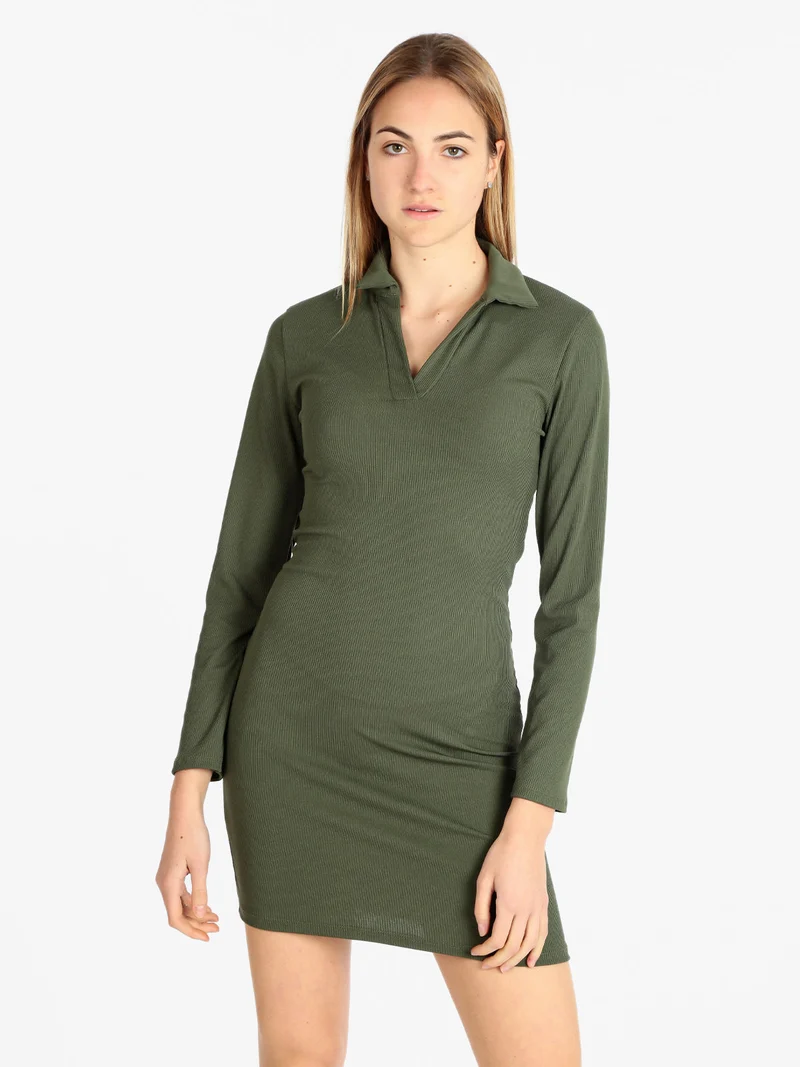 Vestito donna con colletto - verde scuro