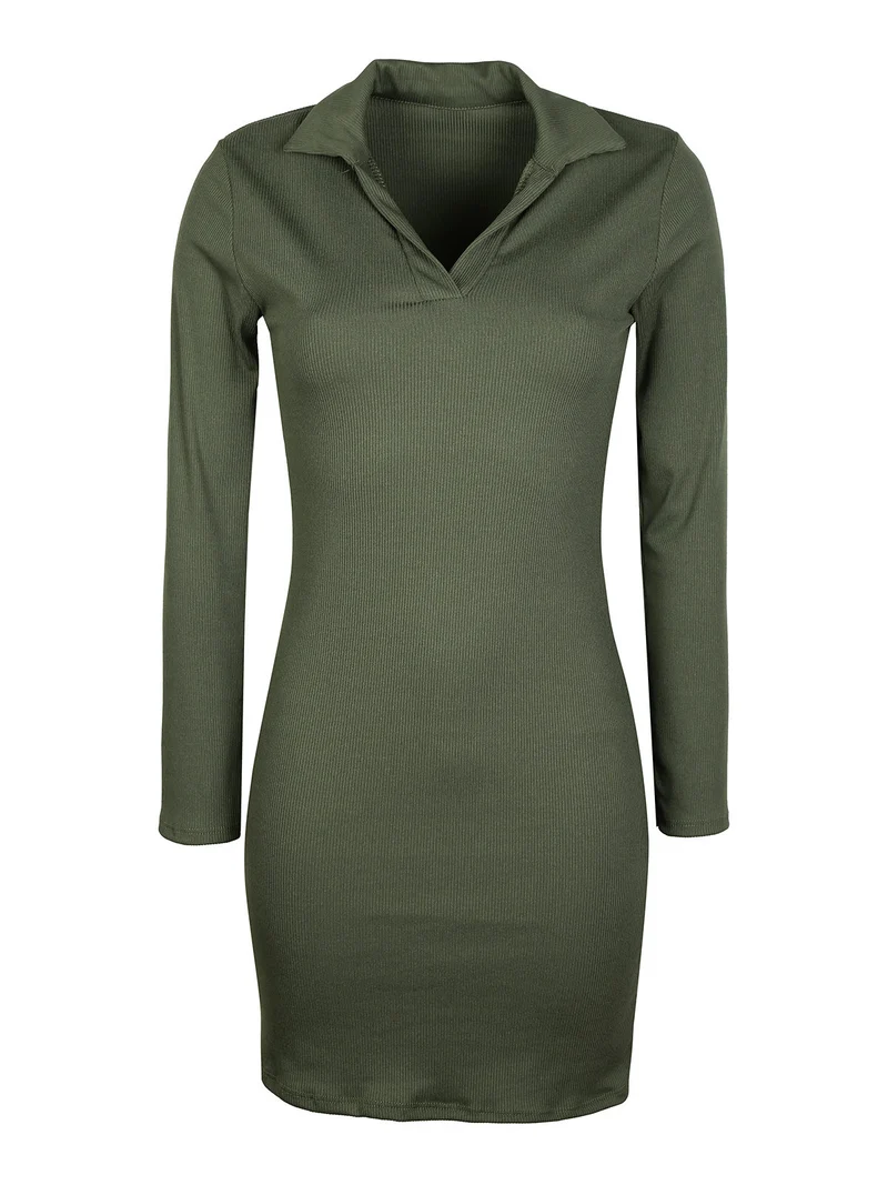Vestito donna con colletto - verde scuro