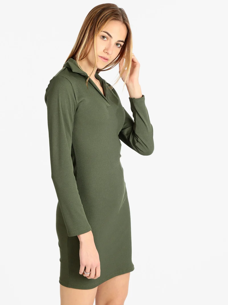 Vestito donna con colletto - verde scuro