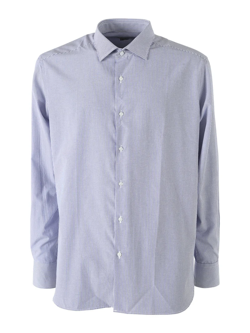 Camicia da uomo in cotone regular fit con stampa a righe strette e maniche lunghe - blu