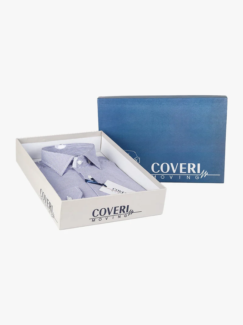 Camicia da uomo in cotone regular fit con stampa a righe strette e maniche lunghe - blu