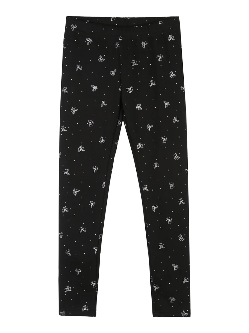 Leggings da bambina fiocchi glitter con interno felpato - nero